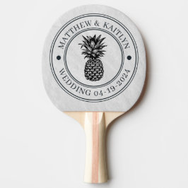 Witte Marmeren Stenen Ananas Trouw Crest & Namen Tafeltennisbatje