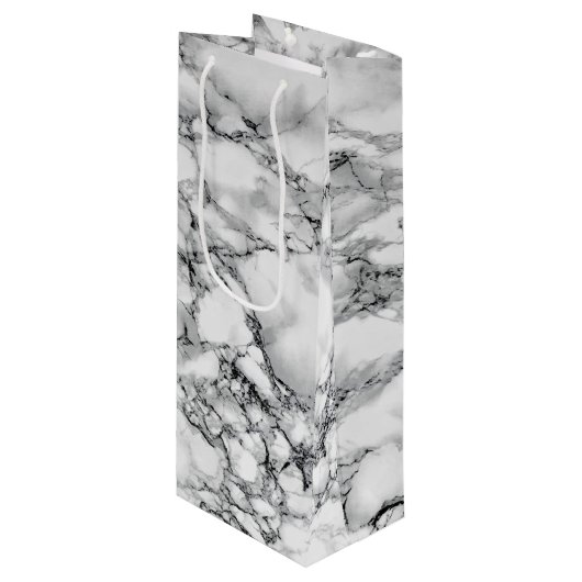 Witte marmeren stenen geschenkzak wijn cadeautas (Voorkant Gekanteld)
