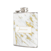 Witte marmeren stenen textuur en gouden glitter heupfles (Links)