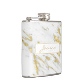 Witte marmeren stenen textuur en gouden glitter heupfles (Rechts)