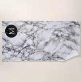 Witte Marmeren Strandlaken met Aangepaste Letter (Voorkant)