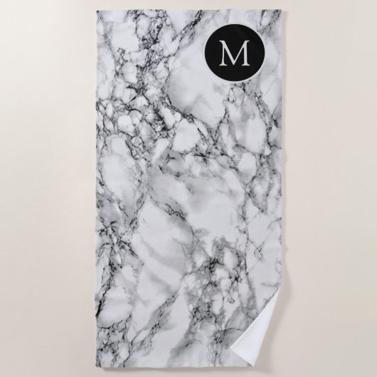 Witte Marmeren Strandlaken met Aangepaste Letter (Voorkant)