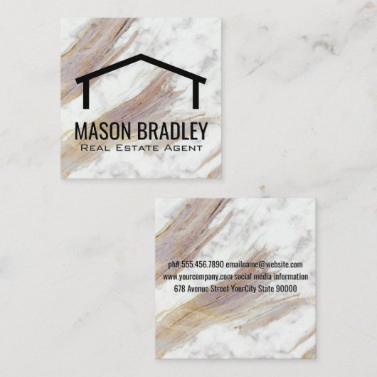 Witte marmeren textuur | Dakpictogram Vierkante Visitekaartje (Voorkant / Achterkant)