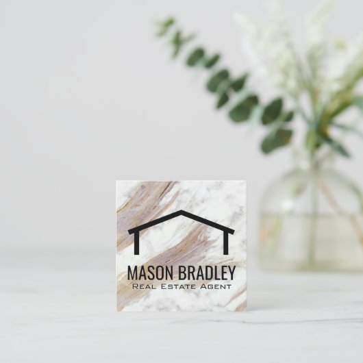 Witte marmeren textuur | Dakpictogram Vierkante Visitekaartje (Staand voorkant)