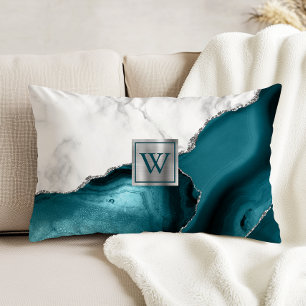 Witte marmeren turquoise agaat zilver glinsterend  accent kussen