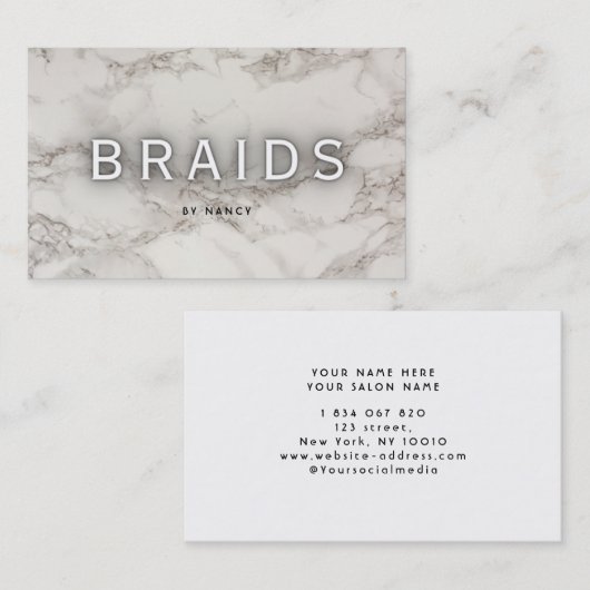 Witte marmeren vlechten visitekaartje (Voorkant / Achterkant)
