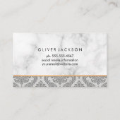 Witte marmeren witte lederen damast trim visitekaartje (Achterkant)