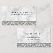 Witte marmeren witte lederen damast trim visitekaartje (Voorkant / Achterkant)