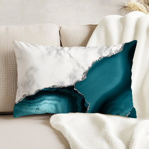 Witte marmeren zilveren glans teal agaat accent kussen