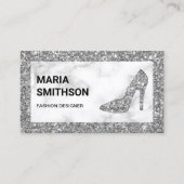 Witte Marmeren Zilveren Glitter Hoge Hakken Visitekaartje (Voorkant)