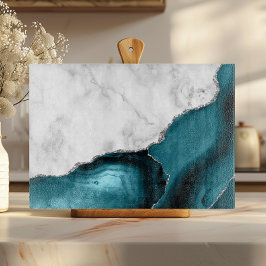 Witte marmeren zilveren glitters teal blauwe agaat snijplank