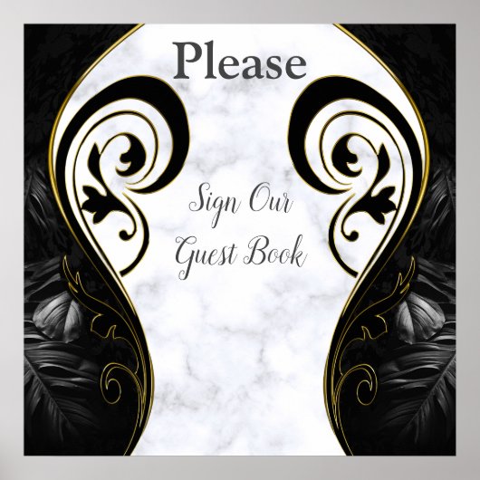 Witte marmeren - Zwarte abstracte gastboekposter Poster (Voorkant)