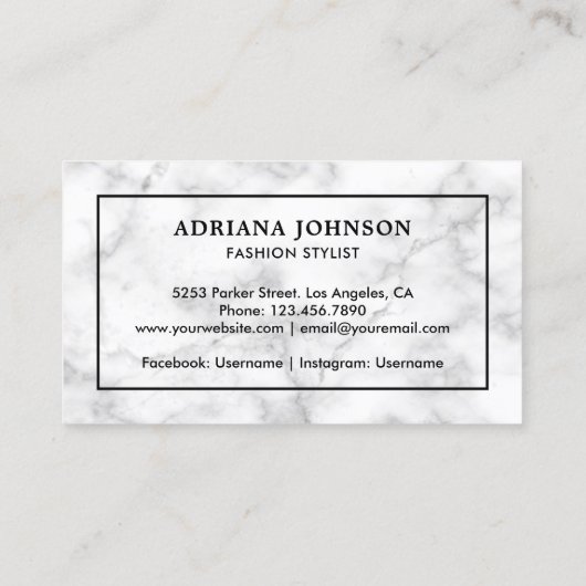 Witte Marmeren Zwarte Kleding Hanger Mode Stylist Visitekaartje (Achterkant)