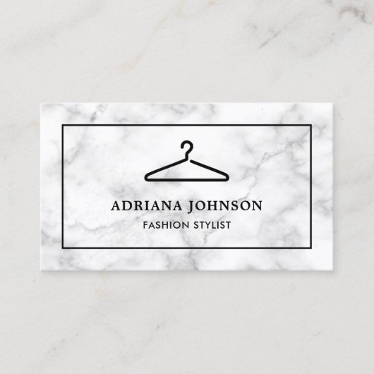 Witte Marmeren Zwarte Kleding Hanger Mode Stylist Visitekaartje (Voorkant)