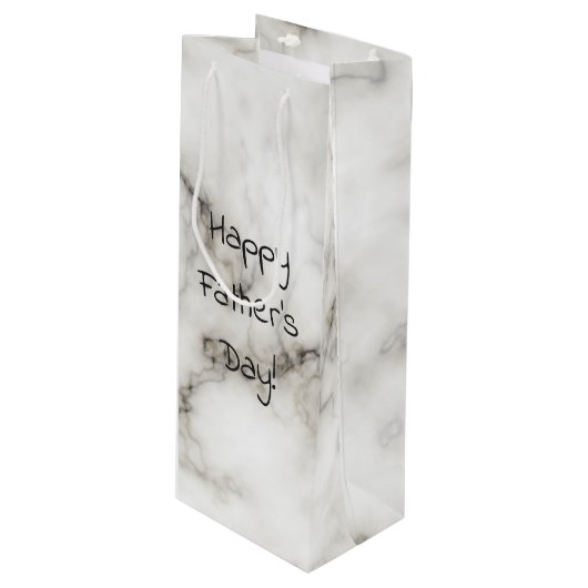 witte marmerige Vaderdag Wijn Cadeautas (Voorkant Gekanteld)