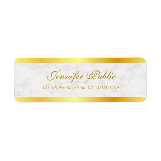 Witte marmerkalligrafie Standaard script Gold Text Etiket (Voorkant)