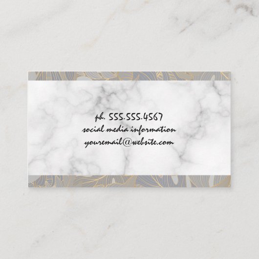 Witte marmerpalmbladeren visitekaartje (Achterkant)