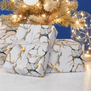 Witte marmerstructuur met gloeiende gouden aders cadeaupapier