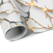 Witte marmerstructuur met gloeiende gouden aders cadeaupapier (Rol Hoek)