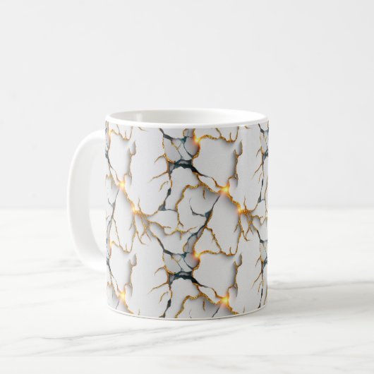 Witte marmerstructuur met gloeiende gouden aders koffiemok (Voorkant links)
