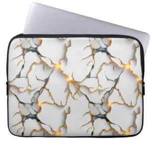 Witte marmerstructuur met gloeiende gouden aders laptop sleeve