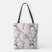 Witte marmerstructuur met gloeiende gouden aders tote bag (Achterkant)