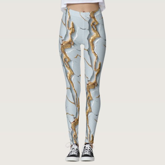 Witte marmertextuur met gebarsten gouden aders leggings (Voorkant)
