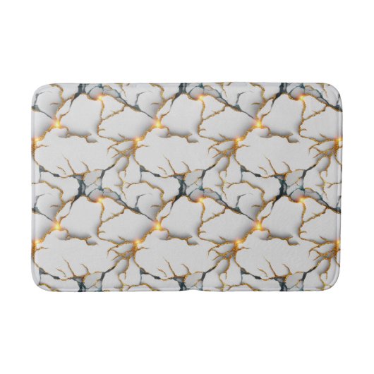 Witte marmertextuur met gloeiende gouden aders badmat (Voorkant)