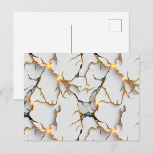 Witte marmertextuur met gloeiende gouden aders briefkaart