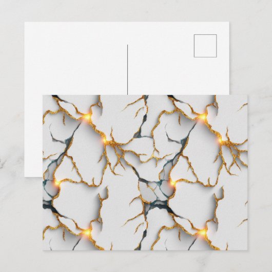 Witte marmertextuur met gloeiende gouden aders briefkaart (Voorkant / Achterkant)