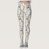 Witte marmertextuur met gloeiende gouden aders leggings (Voorkant)