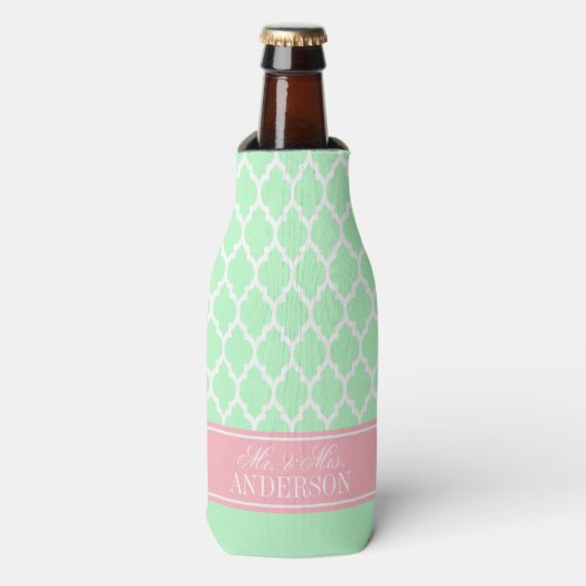 Witte Marokkaanse #4 CB Roze Bruiloft Flesjeskoeler (Fles Voorkant)
