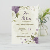 Witte & Mauve bloemen botanische bruiloft Save The Date (Staand voorkant)