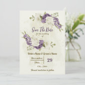 Witte & Mauve bloemen botanische bruiloft Save The Date (Staand voorkant)