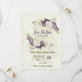 Witte & Mauve bloemen botanische bruiloft Save The Date
