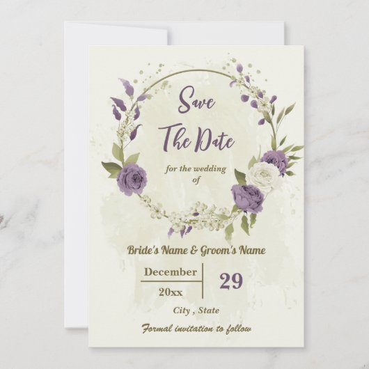 Witte & Mauve bloemen botanische bruiloft Save The Date (Voorkant)