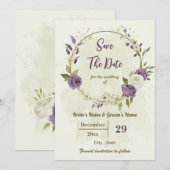Witte & Mauve bloemen botanische bruiloft Save The Date (Voorkant / Achterkant)