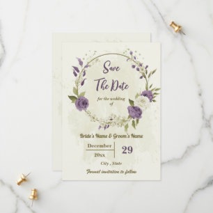 Witte & Mauve bloemen botanische bruiloft Save The Date