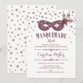 Witte Mauve Roze Masquerade Bal Verjaardagsfeest Kaart (Voorkant / Achterkant)