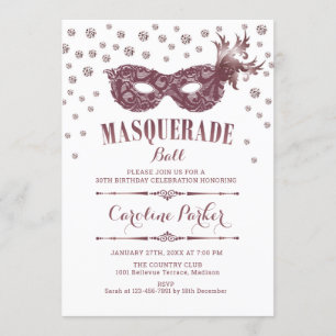 Witte Mauve Roze Masquerade Bal Verjaardagsfeest Kaart