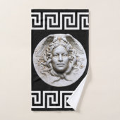 Witte Medusa Griekse Sleutel op Black Designer Bad Handdoek (Handdoek)