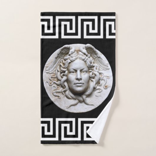 Witte Medusa Griekse Sleutel op Black Designer Bad Handdoek (Handdoek)