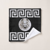Witte Medusa Griekse Sleutel op Black Designer Bad Handdoek (Wasdoekje)