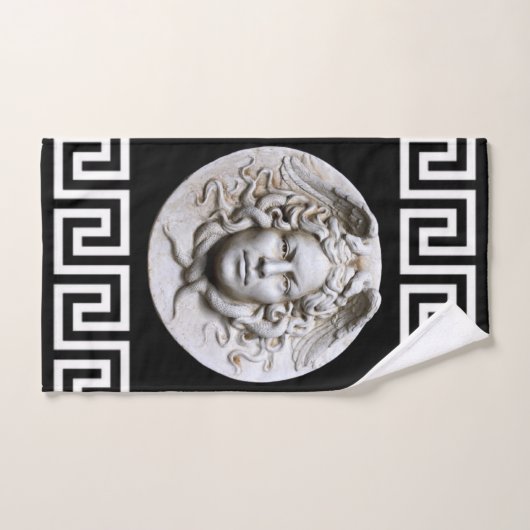 Witte Medusa Griekse Sleutel op Black Designer Bad Handdoek (Handdoek)