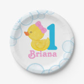 Witte Meisje Rubber Duck Gepersonaliseerde Verjaar Papieren Bordje (Voorkant)