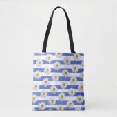 witte melkbloem op waterverf streep tote bag (Voorkant)