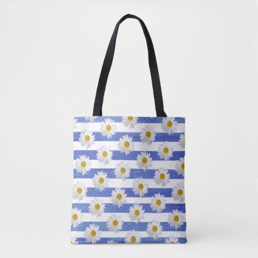 witte melkbloem op waterverf streep tote bag (Voorkant)
