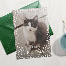 Witte Meowy Kerstmis Pet Lover Vakantie Fotokaart Feestdagenkaart