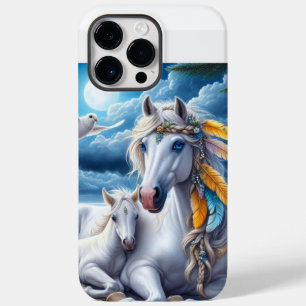 Witte merrie en veulen onder de maan Case-Mate iPhone 14 pro max hoesje