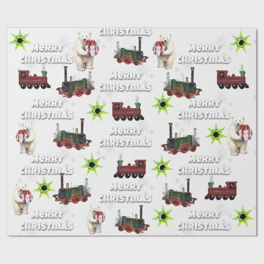 Witte Merry Christmas Polar Beer Sterren Cadeaupapier (Vlak)